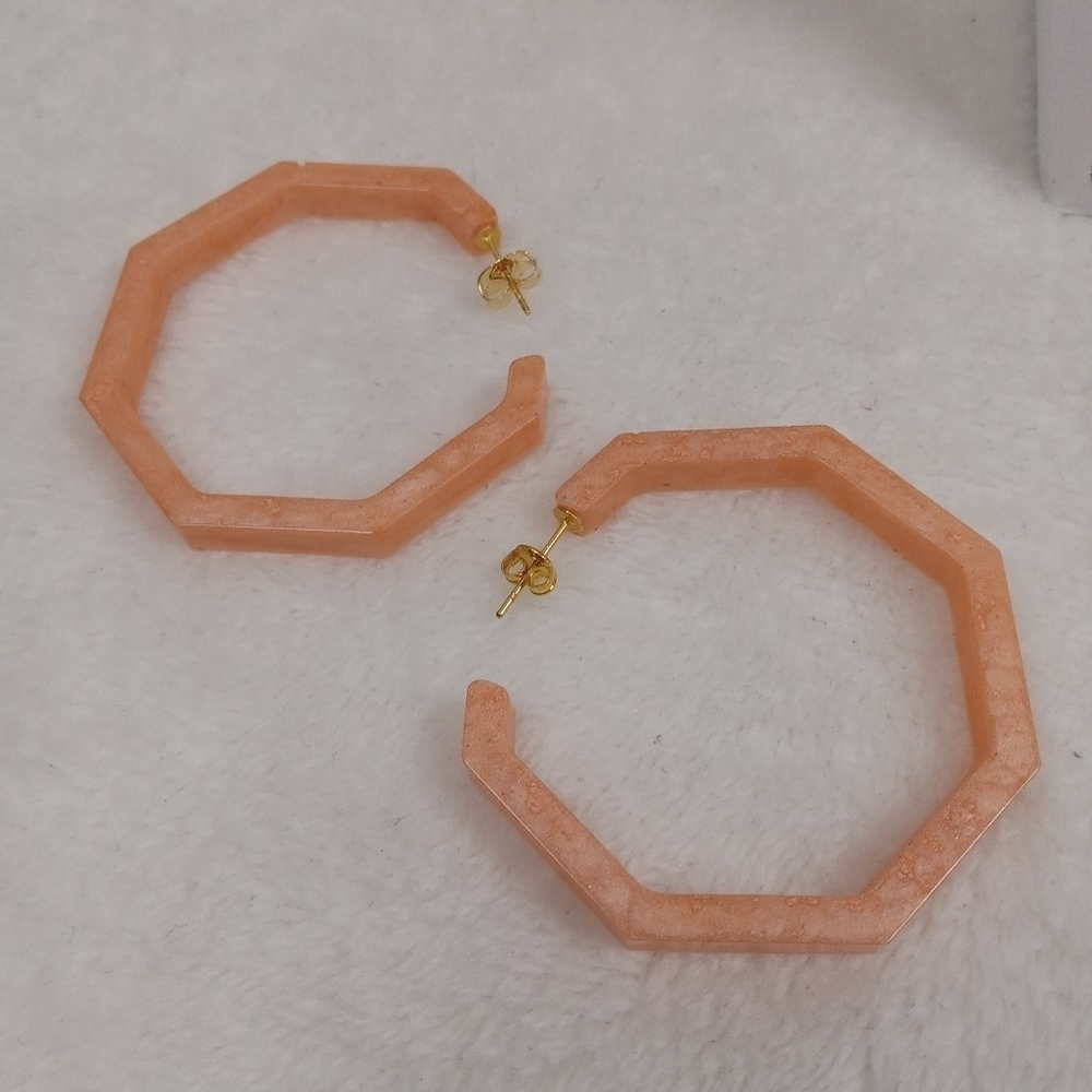 Geometric Coral Resin Earrings With 18k Gold Plated Earring Posts